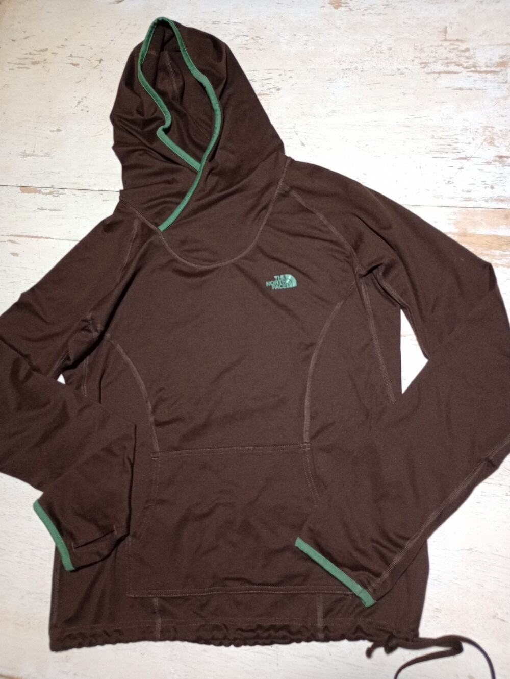 The North Face Pretty Shirt Long Sleeve Thumb Holes Large Brown Green Trim